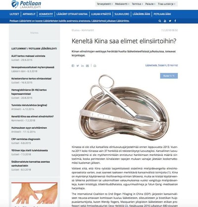 Image for article Finlandia: Pengambilan Paksa Organ Tubuh Mendapat Perhatian di Jurnal Medis