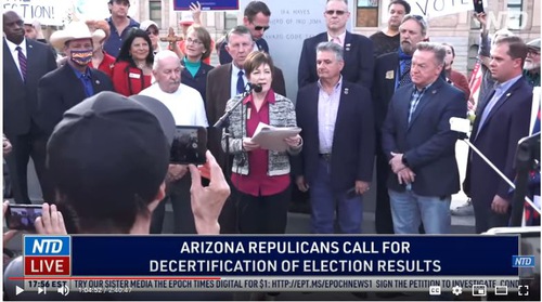 Image for article Para Legislator di Rapat Umum Arizona Menyerukan  untuk Menolak Sertifikasi Hasil Pemilihan Presiden 2020 Arizona