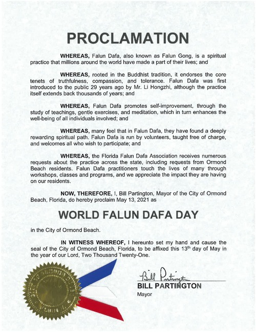 Image for article Florida, A.S.: Melbourne dan Pantai Ormond Memproklamasikan Hari Falun Dafa
