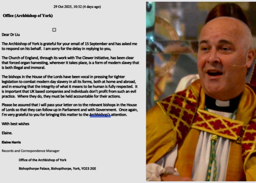 Image for article Uskup Agung York: Pengambilan Organ Secara Paksa Adalah Ilegal dan Tidak Bermoral