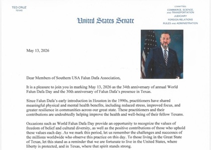 Image for article Senator Ted Cruz Memperingati Hari Falun Dafa Sedunia